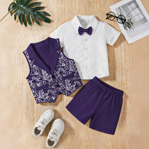 Completo Gilet con Paillettes per Bambini, Set Tre Pezzi Stile Britannico con Camicia a Maniche Corte e Pantaloncini, per Spettacoli e Cerimonie - Product Image 3