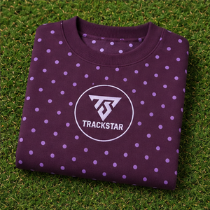 Women's Plum <b>Crewneck</b> Sweatshirt with Lilac Allover Polka Dots Long Sleeve Custom Logo - Product Image 6