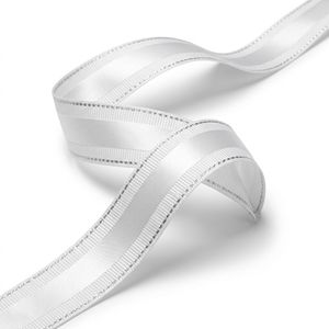 Cinta de Raso Grosgrain Blanca de 15 mm de Neelkamal Industries con Borde Plateado, Cinta Decorativa de Poliéster para Envolver Regalos - Product Image 2