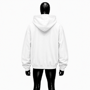 Sudadera con capucha blanca extragrande con cremallera y estampado gráfico naranja hecho a mano, estilo streetwear unisex, corte holgado informal. - Product Image 2