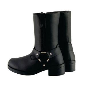 รองเท้าบูทหนังคุณภาพสูงสำหรับขี่มอเตอร์ไซค์ แบบยูนิเซ็กซ์ กันน้ำ กันลม สไตล์นักขี่มอเตอร์ไซค์ตะวันตก/คาวบอย ปลายเท้าหุ้มข้อสูง สำหรับกิจกรรมกลางแจ้ง - Product Image 2