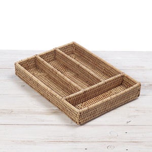 <b>Drawer</b> countertop organiser natural rattan cutlery <b>tray</b> with compartment cheap price utensil <b>trays</b> - Product Image 4