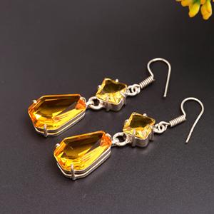 Pendientes de Citrino Chapados en Plata 925 con Forma de Ataúd, Gema Tallada, Pendientes Colgantes con Bisel de Piedra de Nacimiento, Regalo de Navidad - Product Image 4