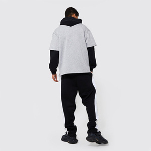 OEM Custom Logo Oversized Double Layer <b>Short</b> <b>Sleeve</b> <b>Hoodie</b> Unisex Heavyweight Contrast Color Streetwear Pullover Sweatshirt - Product Image 2