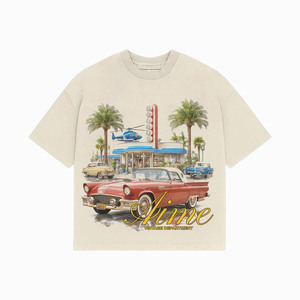 Camiseta Extra Grande de Algodón Premium de 240 GSM, Color Beige, con Gráfico de Auto Vintage, Impresión DTG, Logotipo Personalizado, 100% Algodón, para Hombre, Corte Holgado - Product Image 1