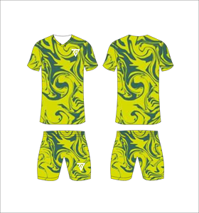 Custom sublimated <b>soccer</b> uniform set for men with lime green and dark teal marble swirl print jersey and matching shorts - Product Image 4