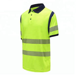 เสื้อโปโลแขนสั้นกันลมสีเขียวนีออนพร้อมแถบสะท้อนแสงชุดทำงานแบบมองเห็นได้ชัดเจนสำหรับทุกเพศ - Product Image 2