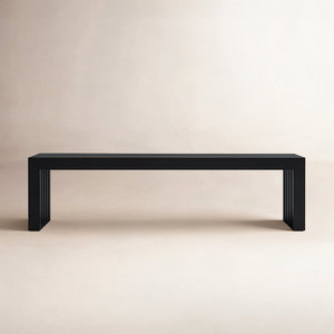 Banc Kennet moderne noir mat en bois massif à lattes, tabouret de salle à manger minimaliste, long, pour l'extérieur, l'intérieur, l'entrée, le patio, meuble de siège - Product Image 3