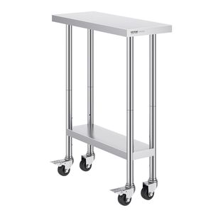 Tavolo da Lavoro in Acciaio Inox Resistente 30 X 12 X 38 Pollici, 4 Ruote, 3 Livelli di Altezza Regolabili, per Cucine Commerciali e Fabbricazioni in Acciaio - Product Image 1