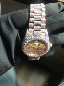 Montre en quartz couleur or rose avec cadran en strass, bracelet, montre-bracelet, bijoux de mode, cadeau, montre en moissanite - Product Image 2