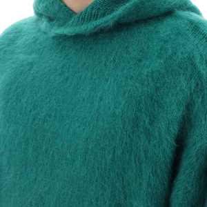 Pull en molleton tricoté à capuche surdimensionné pour homme, couleur unie verte, 100 % coton, avec poche, pour l'hiver - Product Image 6