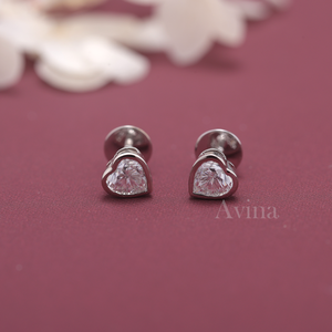 IGI Certified Lab Grown Diamond Heart Shape Stud Earrings 9K White / Yellow & Rose Gold Bezel Set Solitaire Diamond Earrings - Product Image 1