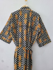 Robe Kimono Longue Asymétrique Premium 100% Coton Imprimé Léopard Col V Taille Haute Manches Longues Écologique Respirante - Product Image 5