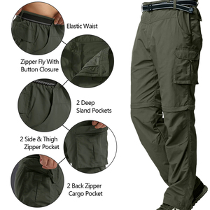 Pantalones Cargo Verde Oliva para Hombre, Estilo Workwear, Frente Plano, Múltiples Bolsillos, Cintura Elástica - Product Image 2