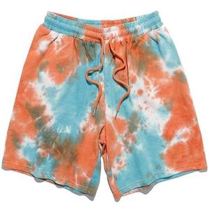 Shorts de survêtement unisexe en molleton bouclette délavé à l'acide, coupe ample, effet soleil délavé, teinture dip dye, respirant pour le sport - Product Image 1