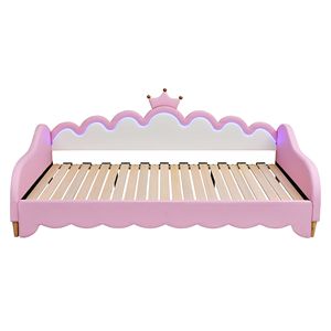 Moderno Letto a Soppalco Rosa per Bambini con Luci LED e Testiera a Corona, Estensibile - Product Image 6