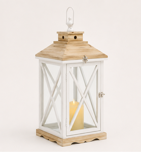 Farol de Madera Rústico Blanco al por Mayor, Portavelas Decorativo, Farol de Huracán Vintage Estilo Granja para Decoración del Hogar y Jardín - Product Image 6