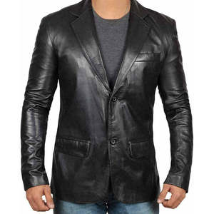 Chaqueta de Cuero Genuino de Cordero para Hombre, Estilo Blazer, Suave, con Dos Botones Delanteros, Color Negro, Estilo Primavera, Chaqueta de Moda Masculina - Product Image 5