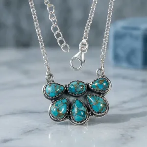 Collar con Colgante de Plata de Ley 925 con Turquesa Azul Cobre, Estilo Bohemia, para Uso Diario de Mujeres - Product Image 3
