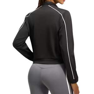 Chaqueta de yoga para mujer con cuello simulado, ribetes en blanco y negro, cremallera completa, ajuste ceñido, manga larga, para entrenamiento deportivo y gimnasio - Product Image 2
