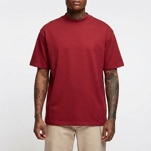 Wholesale Men <b>Red</b> Solid Color Short Sleeve O-Neck Loose Fit Formal Knitted 100% Cotton Front Logo Custom <b>oversized</b> T-<b>Shirt</b> men's - Product Image 1