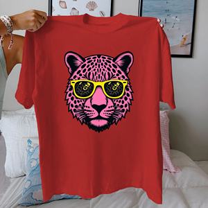 Gafas de sol Estilizadas cabeza de leopardo Rosa Camiseta de algodón puro Mujer ajuste cómodo - Product Image 1