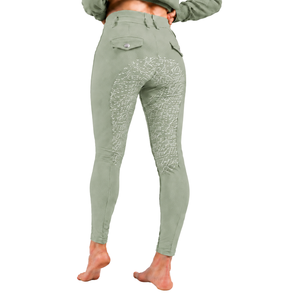 Leggings d'équitation pour femmes vert sauge, taille haute, extensibles, avec grip en silicone et assise intégrale, pour l'entraînement - Product Image 2