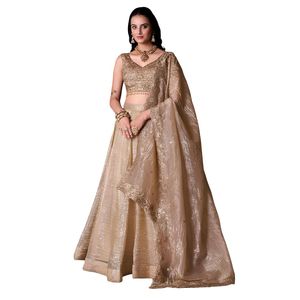 Robe de mariée Lehenga Choli brodée d'or, broderie de sequins et de fils, style Anarkali, tenue de fête de mariage - Product Image 1