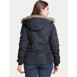 Chaqueta Acolchada para Mujer con Capucha con Ribete de Piel, Cierre de Cremallera, Abrigo de Invierno, Manga Larga, Largo Regular, Color Sólido, Relleno de Poliéster - Product Image 2