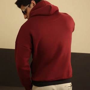 เสื้อฮู้ดซิปผู้ชายสีเบอร์กันดี ทรงปกติ สวมใส่สบาย สีพื้น ผ้าฝ้ายบุขนด้านใน ป้องกันรอยยับ มีกระเป๋า ดีไซน์แบบถัก - Product Image 6