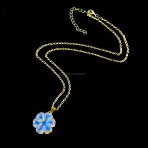 จี้รูปดอกไม้อпалไลท์ธรรมชาติ สร้อยคอพลอยแกะสลักด้วยมือ สำหรับผู้หญิง ของขวัญวันเกิด เครื่องประดับแฟชั่น ขายส่ง - Product Image 3