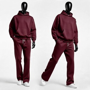 Survêtement à capuche uni bordeaux pour homme, sweat-shirt décontracté à manches longues avec poches latérales, coupe classique, idéal pour l'automne - Product Image 4