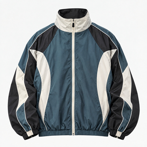 Men's Green Color Blocking <b>Racer</b> <b>Jacket</b> Windproof Zipper Stand Collar Sporty Autumn Wear - Product Image 6