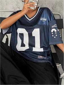 Custom Women Solid Oversized V Neck Football Jersey Short Sleeve Cute Soccer Streetwear Mesh 100% <b>Polyester</b> <b>Shirts</b> Tops All - Product Image 5