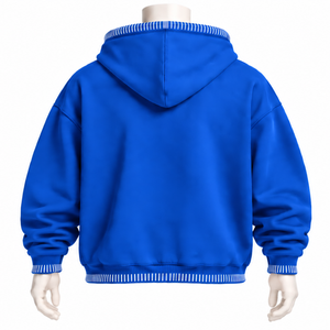 Sudadera con Capucha Azul Rey con Borde Cosido y Efecto Desgastado, Oversize, con Costuras en Contraste y Bolsillo Canguro, Estilo Casual Urbano - Product Image 2