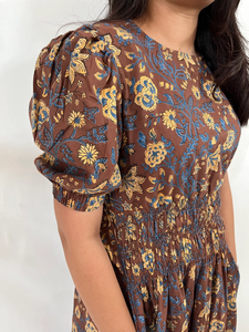 Robe longue décontractée d'été à manches courtes avec poches, imprimé floral, en coton indien, tunique brodée à motif floral - Product Image 2