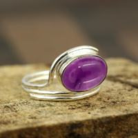 Bague Gourik en argent sterling 925 avec améthyste, sertie clos, style vintage, faite à la main, artisanale, certifiée, pour femme