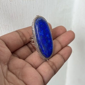 Long Bohemian Style 925 Silver plated <b>Ring</b> Fashionable Oval shape <b>Lapis</b> <b>Lazuli</b> Gemstone for Weddings Engagements Parties - Product Image 4