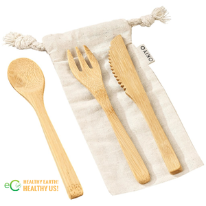 Ensemble de couverts en bambou réutilisables de qualité supérieure pour mariage pouvant graver le logo et l'emballage avec un sac en toile à bon prix par ECO2GO - Product Image 1