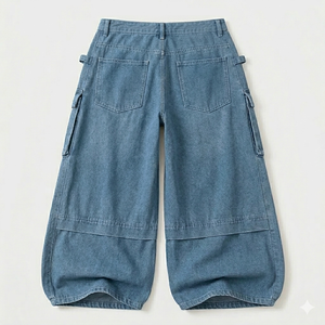 Pantalones Cargo Anchos de Mezclilla Azul Claro Personalizados de Clovix Sports, Unisex, Corte Holgado, Estilo Baggy, con Múltiples Bolsillos, Fabricante OEM ODM - Product Image 6