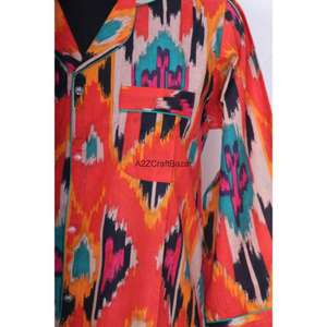 เดรสเชิ้ตผ้าฝ้ายแท้ 100% คอวี แขน 3/4 ติดกระดุมด้านหน้า สไตล์เซ็กซี่เข้ารูปทรงบอดี้คอน เหมาะสำหรับงานกลางคืนหรืองานทางการ ลายพิมพ์บล็อกด้านหน้า - Product Image 3