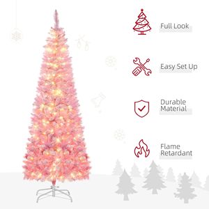 Albero di Natale Artificiale Pre-Illuminato da 180 cm con 250 Luci LED e 500 Rami, Base Staccabile, Albero di Natale Rosa - Product Image 4