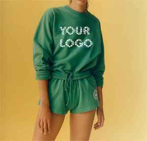 Sweat-shirt à col rond en chenille 2025, 100% coton premium, tissu éponge français, haute qualité, logo vert imprimé, sweat-shirt et pantalon - Product Image 1