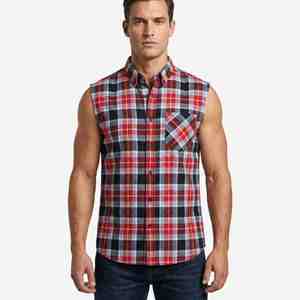 Manufacturer Custom Heavyweight Men's Sleeveless <b>Plaid</b> Flannel <b>Shirt</b> Button Down Collar Casual Cotton Top Summer Men <b>Plaid</b> <b>Shirt</b> - Product Image 1