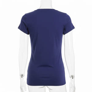Chemisier d'été en coton pour femme, col en V, manches courtes, haute qualité, mode décontractée, respirant, coupe ajustée, couleur unie, vente en gros - Product Image 2