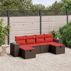 Juego de sofás de ratán sintético marrón para patio, 6 piezas, con cojines, sofás de jardín - Product Image 1