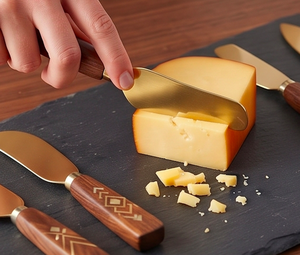 Wooden Handle Stainless Steel <b>Cheese</b> <b>Knife</b> <b>Set</b> Of 3 Eco-Friendly Dishwasher Safe For Restaurants Hotels And Resorts Use - Product Image 5