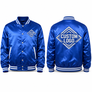 Wholesale Satin <b>Jacket</b> Cuffs Waistband Snap Button Zipper Closure Bomber Varsity Streetwear Fashion Casual <b>Mens</b> Womens Oversized - Product Image 6