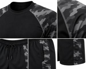 Ensemble short et rashguard à manches longues pour homme, camouflage noir, en spandex, écologique, séchage rapide, anti-UV, respirant, vêtements de sport pour les activités sportives - Product Image 5