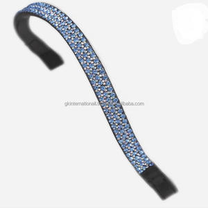 Cristaux bleus de qualité supérieure brillants strass diamante décoratifs en cuir anglais noir bande de front de cheval pour bride toutes tailles - Product Image 6